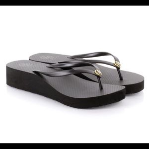 Tory Burch logo wedge flip flops